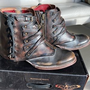 FREEBIRD SZ 12 HANDEMADE ALL LEATHER BOOTS, DISTRESSED BROWN.  LIMERICK (style)